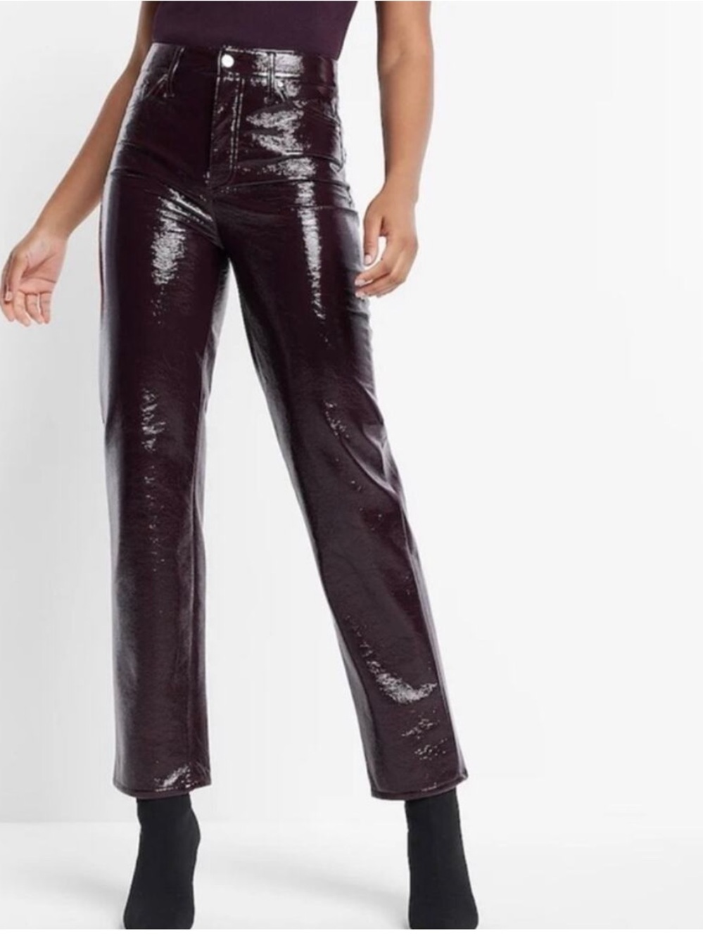 Express High-Shine Wine Burgundy leather pants